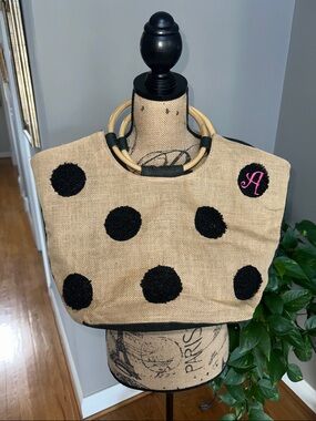 Hartstrings Black Polka Dot Shoulder Bag with Bamboo Handles